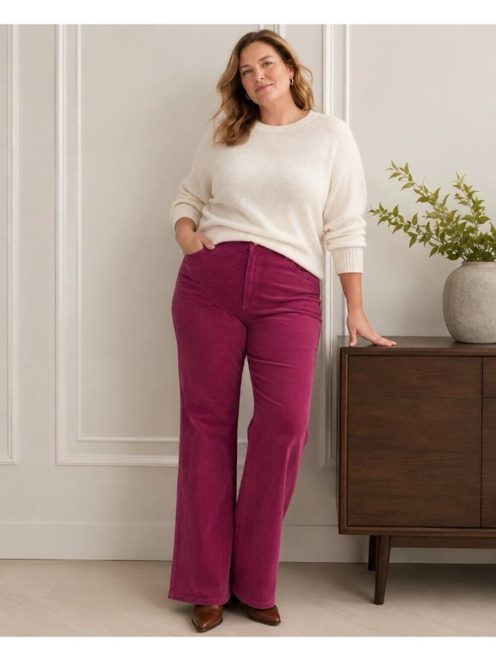 Ann Taylor Womens Weekend Boot Corduroy Pant Sz 18 Strawberry Shortcake High Ris